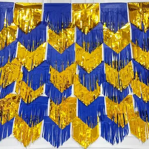 Royal Blue Gold Tassel Backdrop Tissue Paper Metallic Foil Fringe Tinsel Garland Streamers Bunting Banner for Graduation Birthday Anniversary Bachelorette Wedding Engagement Party Decorations Supplies