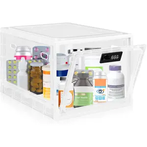 Medicine lock box for safe medication storage; lockable storage box organizer with combination code for refrigerator food, snacks, phone, tablet, home, and office storage
