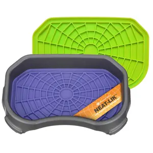 Neat-Lik Slow Feed Licking Mat with Mess-Proof Tray - Non-Toxic Food-Grade, Top-Rack Dishwasher Safe, Freezer-Safe