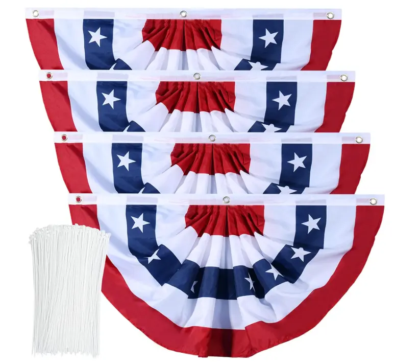 Flag Day Decorations: 4-Pack USA Pleated Fan Flags (1.5x3ft) – Vibrant Patriotic Bunting for Porch & Garden | Heavy Duty with Free Zip Ties!