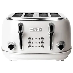 Haden 75013 Heritage 4 Slice Wide Slot Stainless Steel Body Retro Toaster, White