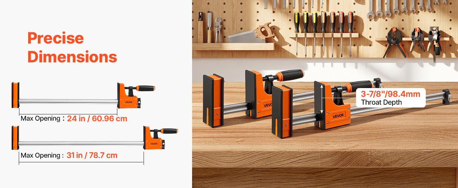 【Summerfinds】VEVOR 4-Piece F-Style Bar Clamps - 24in & 31in Heavy Duty Secure Upgraded, 1100 lbs Clamping Force, 2-in-1 Design, PA6 Handles, Parallel Soft Rubber Pads, Carbon Steel Bar for DIY Woodwork & Wood/Metal Joining Projects, Heavy Duty Clamp