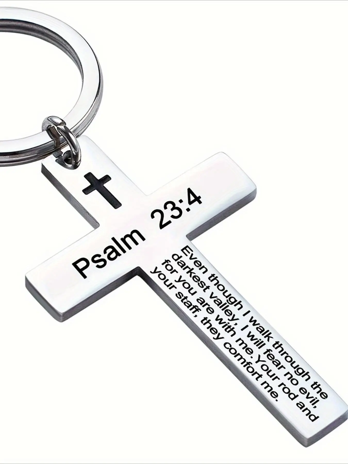 Letter Pattern Cross Design Keychain, Stainless Steel Keychain for Bag & Backpack, Religious Bible Sacred Text Verse Charm for Birthday Party Gift