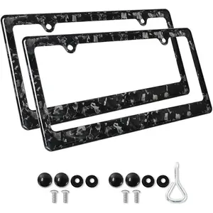 Real Forged Carbon Fiber Licence plate Frame, Real Carbon Fiber US Car Tag Holder Cover with Screw Caps(2 Holes) Licence plate frame