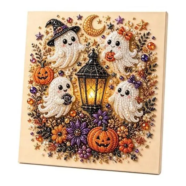 Halloween Ghost Pearl Art DIY Kit, Spooky Cute 3D Diamond Painting Crafts, DIY Fall Home Decor Wall Art, Beginner DIY Seasonal Party Gift