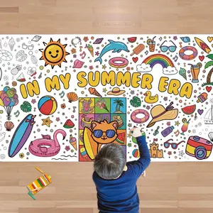 Summer Giant Coloring Poster/Tablecloth - Summer Toys 30 x 72 Inches Jumbo Coloring Banner - Kids Crafts Activities Games Decor Party Favors Birthday Decorations for Classroom School