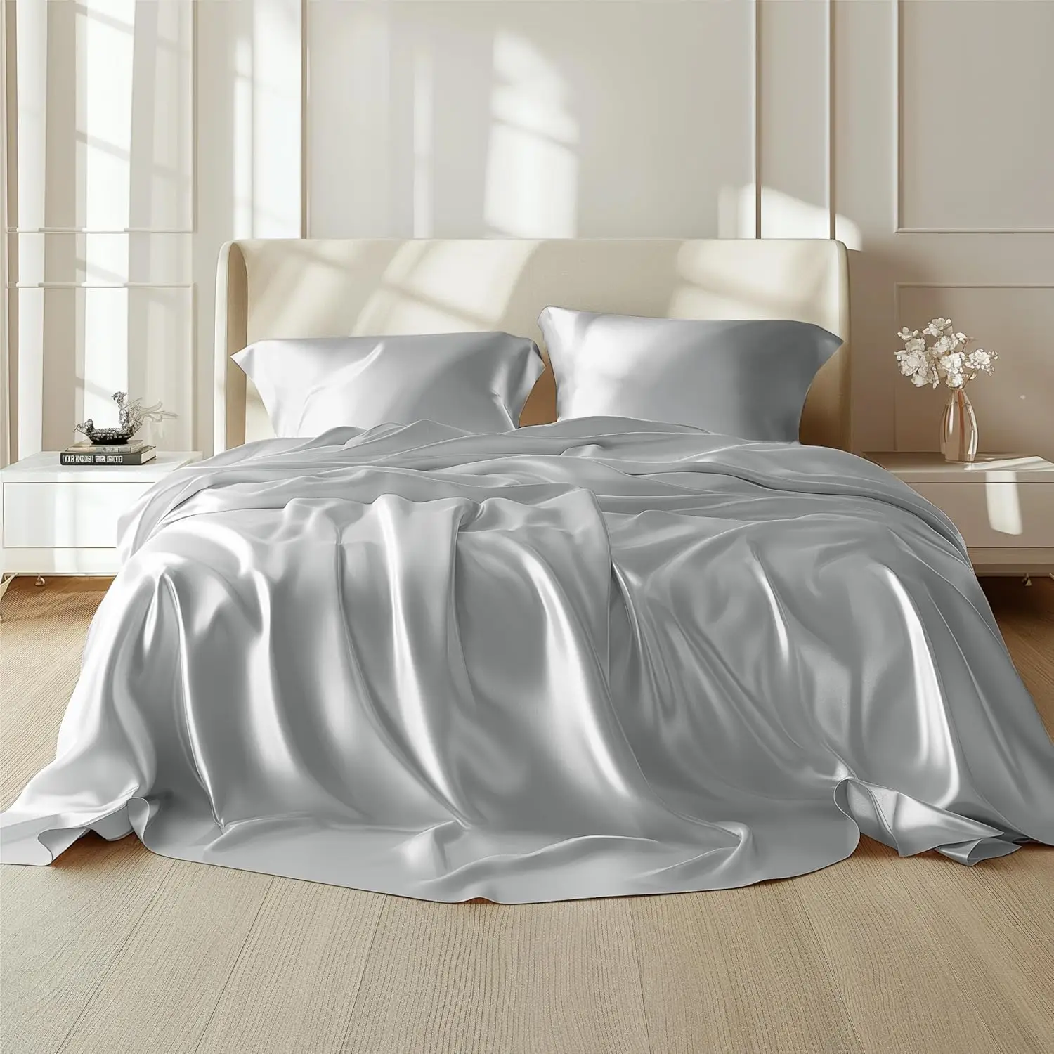 Bedsure Satin Sheets - Soft Satin King Sheet Set, 4 Piece Luxury Silk Sheet Set, Similar to Silk Sheets; Christmas Gift, Comfortable Bedding Set