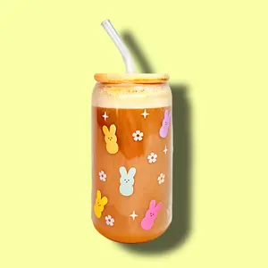 Bunny & Flowers Glass Cup 16oz