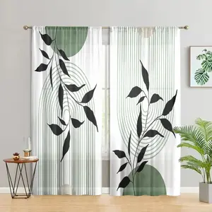 2 pieces, elegant plant abstract printed curtains, modern minimalist design, pole pocket style, semi sunshade polyester fiber, suitable for home living room, bedroom, balcony, kitchen, study and shower window decoration, anti privacy, easy to clean.