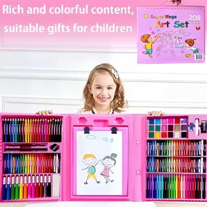 Art Supplies, 208-Piece Drawing Art Kit, Gifts for Kids Girls Boys Teens, Art Set Crafts Case with Double Sided Trifold Easel, Includes Sketch Pads, Crayons, Colored Pencils, Easter Gifts (Pink)