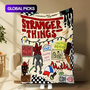 Stranger Things Season 5 Collage Flannel Blanket - Soft, Warm & Cozy Throw with Iconic Characters and Demogorgon Art - Ideal Gift for Netflix Fans