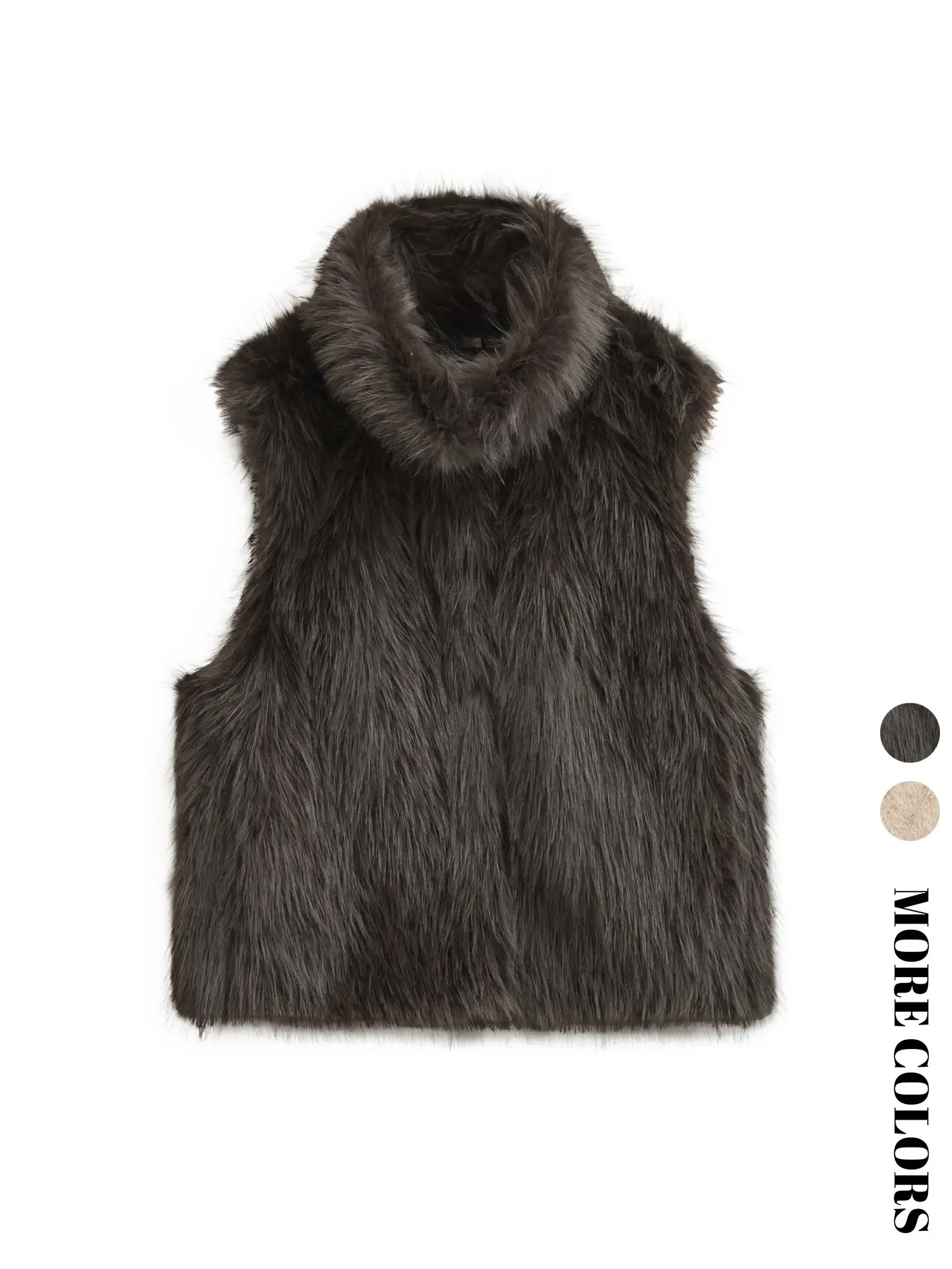 Women's Fall Winter Simple Versatile Faux Fur Vest, Sleeveless High Neck Waistcoat Jacket, Fashion Vintage Fur Coat, Women's Waistcoat