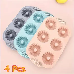 4 Pieces 6 Cavity Heritage Bundtlette Cake Silicone Mold, Silicone Fluted Tube Cake Pans, Mini Bundt Cake Pan, for Baking Non Stick Fancy Molds Bakeware