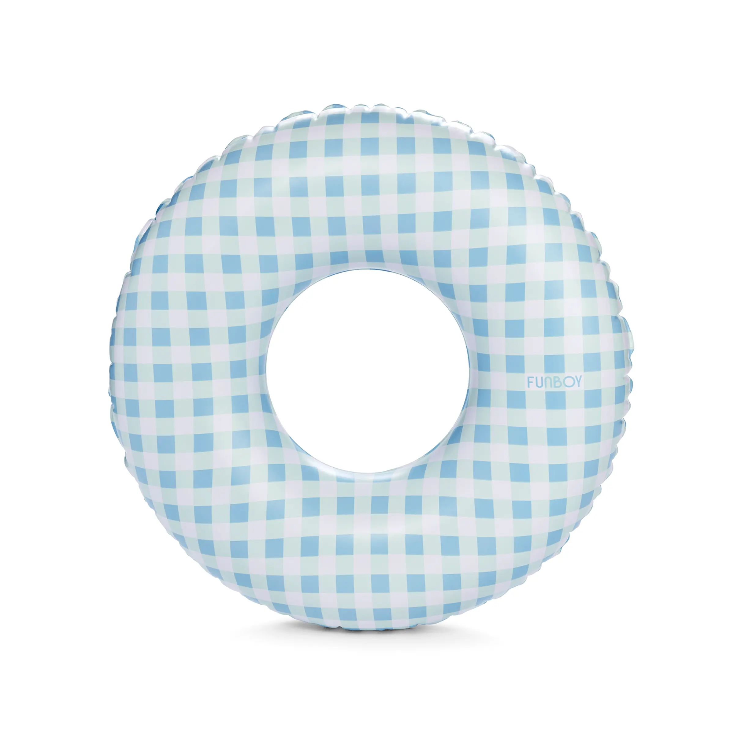 FUNBOY Lightweight Children's Gingham Swimming Tube Float, Blue Gingham Water Sports Device for Youth, Easy to Travel