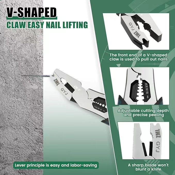 ZML 6-in-1 Multi-Function Wire Stripper Pliers CR-V Steel Construction Powerful Cutting Diagonal Cutters for Wire Electrical Cables Special Tools Wirecutters Wirepliers Sharp Cutting Edge Neat Fracture.Christmas