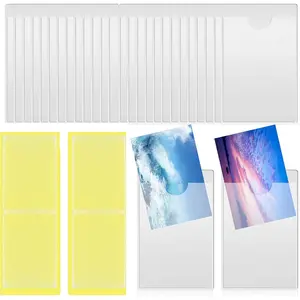 45 Pack Self-Adhesive Business Card Pockets 2.7 x 4.2in Index Label Pockets Clear Plastic Peel & Stick Card Holders with Top Open for Loading, Library Label Holder for Photos Cards and Planner