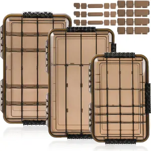 3 Pack Fishing Tackle Boxes, 3600 3700 Tray Storage Box, Waterproof Plastic Container with Adjustable Divider, Tea-Colored Floating Snackle Lure Organizer for Saltwater Freshwater(3 Size)