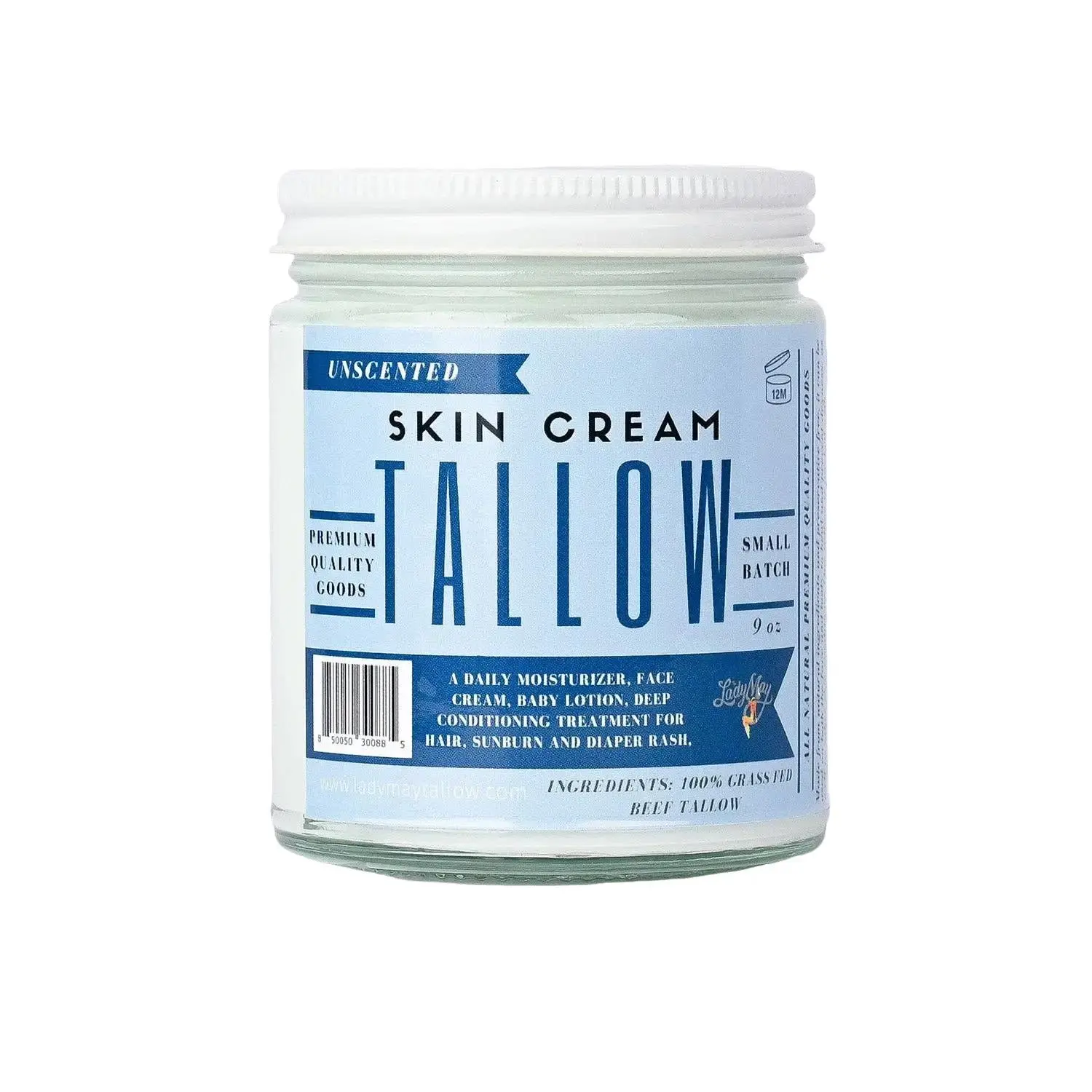 Lady May Unscented Tallow Lotion - 2oz All Natural Beef Tallow Moisturizer with Vitamins A D E & K for Dry Sensitive Skin Care Smooth Soothing