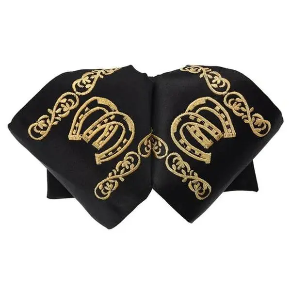 Moños Charros White Diamond Negro con Herraduras color Oro