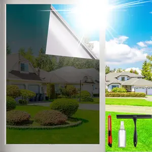 One Way Privacy Window Film Sun Blocking, Heat Blocking, Anti UV, 17.5 Inch x 78.74 Inch, Static Cling, Black-Silver