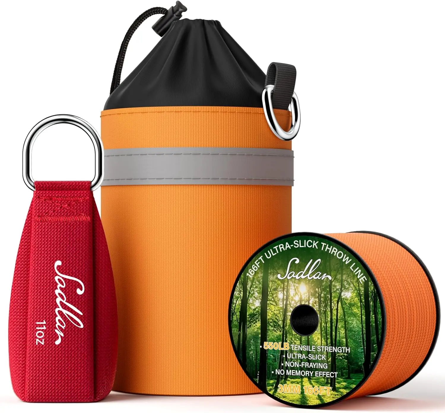 Arborist Rope Set - 166ft Ultra Slick Braided 100% Polyester Material Rope Throw Line Kit with 11oz Weight Throw Bag, D-Ring, for Tree Cutting, Tree Work on Low-High Limb Branches Forestry Gear
