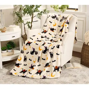 Hay & Harvest 60x80 Halloween Plush Printed Throw Blanket Super Soft Lightweight Halloween Themed Cozy Fall Decoration for Couch Bed Living Room Halloween Party Supplies