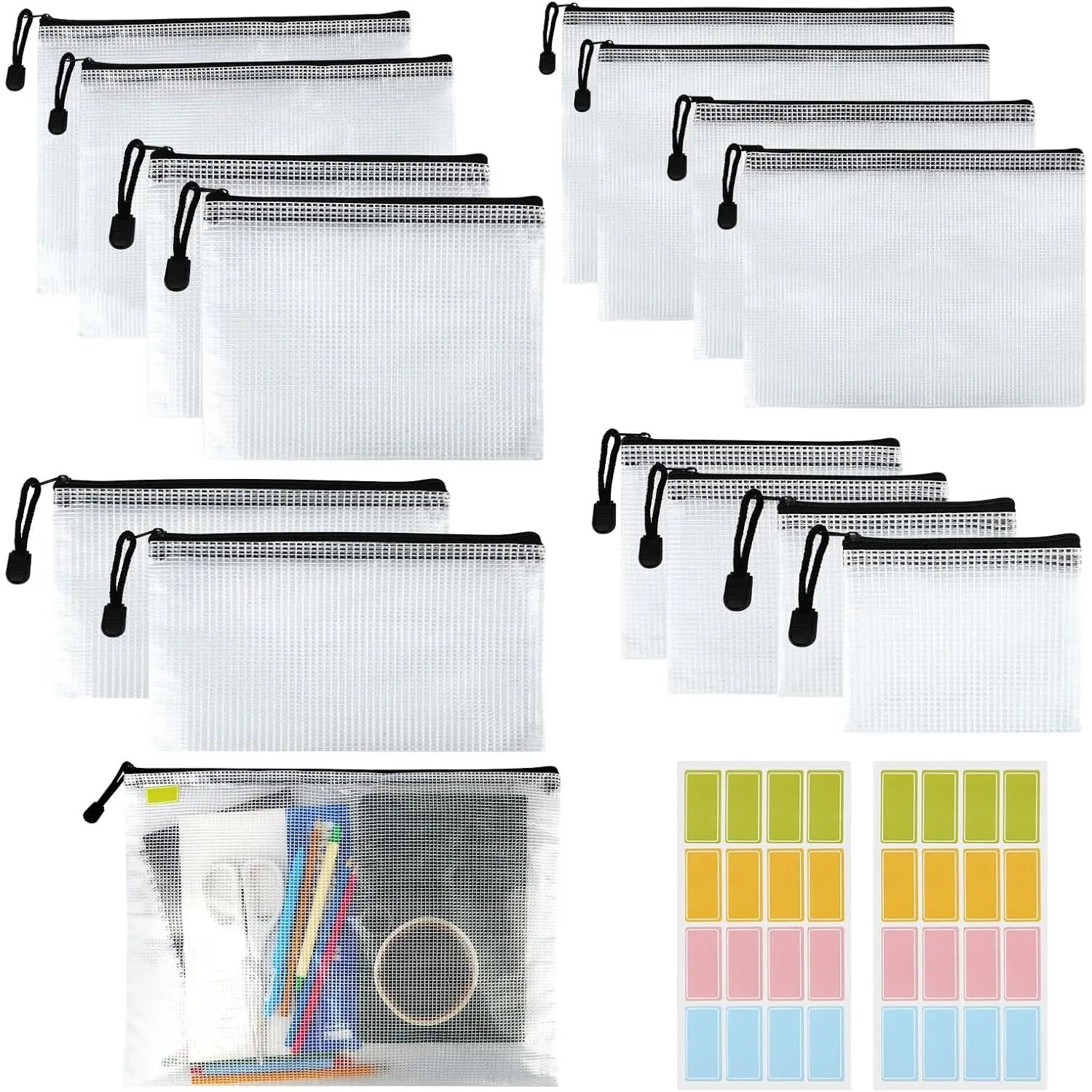 15Pack Document Wallets A4/A5/A6/B4/B5/B6/B8/Bill, Transparent Document Bag Waterproof Sorting Bags for Documents Cosmetic Storage  Receipts