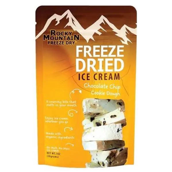 Freeze Dried Ice Cream - Vanilla, Strawberry, Chocolate, Cookies, Cookie Dough, Birthday Cake, Cotton Candy - Rocky Mountain Artisan Crafted Freeze Dried Ice Cream with Simple Organic Ingredients (1 OZ, Chocolate Chip Cookie Dough)