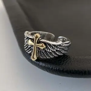 Special niche daily cross wings open ring hip-hop retro fashion personality unisex accessories