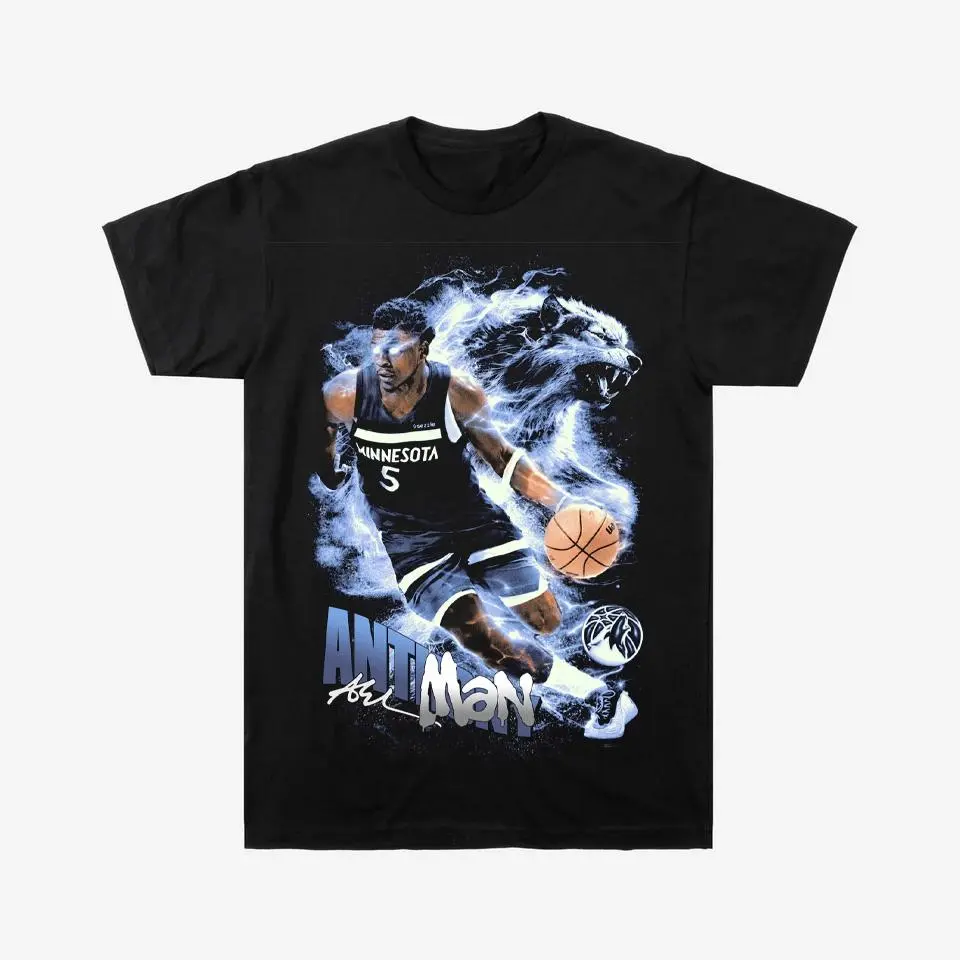 Women's Fitted Cotton Round Neck Short-Sleeve Anthony Edwards Vintage Court Print Tee - Unisex Basketball Fan Gift, Shortsleeve