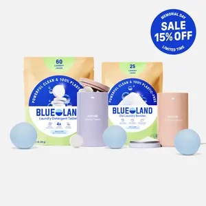 Blueland Laundry Essentials Kit, Eco-Friendly Washing Detergent Tablets, Oxi Booster Stain Remover & Wool Dryer Balls