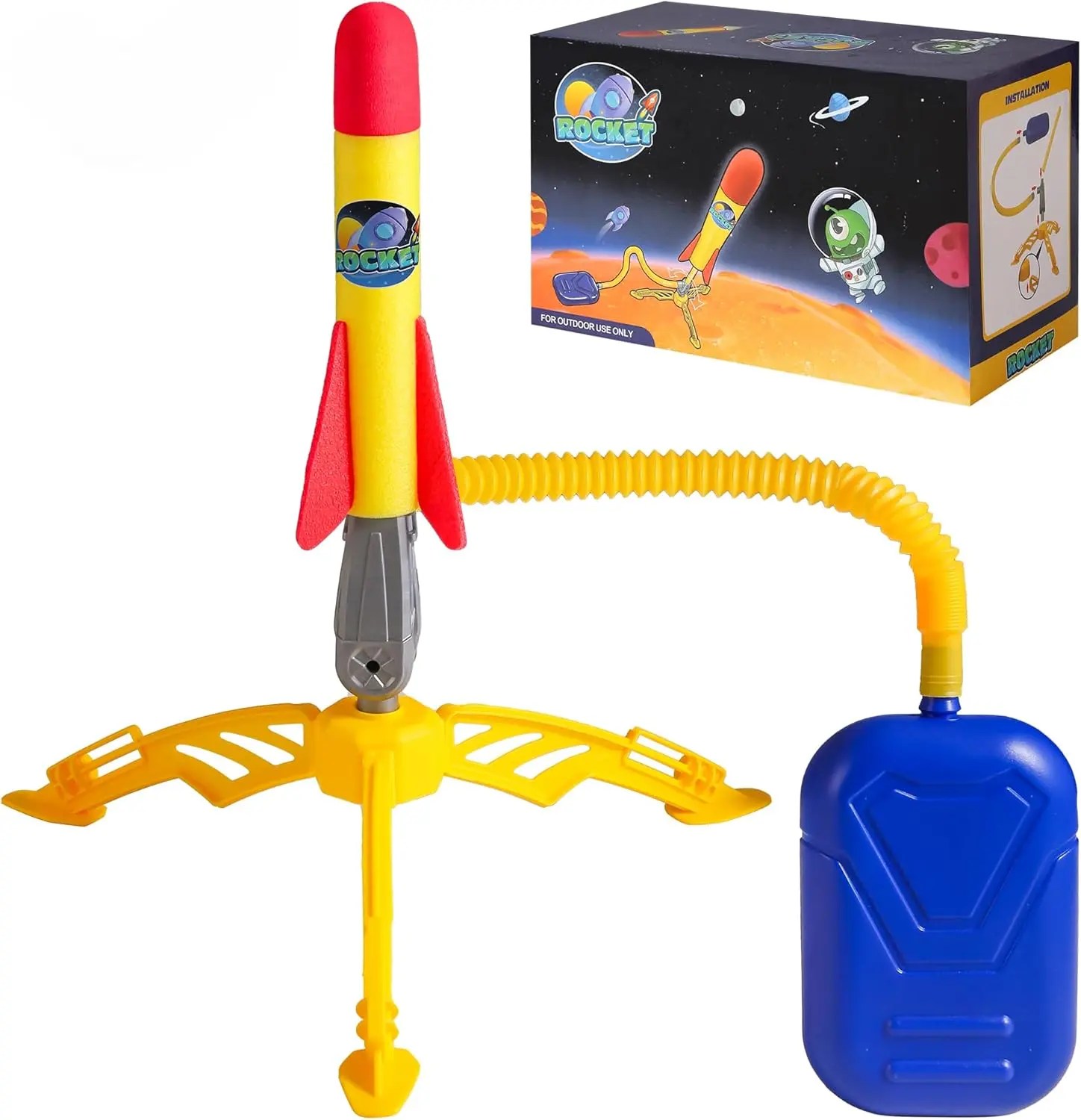 AIUAZA Kids' Rocket Launcher Set - 2 Soft Foam Rockets, Outdoor Flying Toy Gift for Boys & Girls, Soars Up to 100 ft, Ages 3 & Up