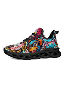 Exclusive Recommendation, Graffiti Style Sneakers, Casual Sneaker Trainer, Unique Printed Fashion Footwear, Vibrant Artistic Design, Comfortable Thick Sole, Trendy Street Style, Must-Have Casual Shoes for Young Urban Fashion Enthusiasts