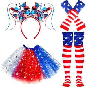 4th of July Tutu Set Red White and Blue Tutu Patriotic Costume Accessories Set Independence Day Costume Halloween Cosplay Party for Girl WomenGift.
