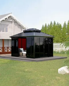 GAOMON 10x12 ft Hardtop Gazebo Sunroom, Enclosed Gazebo with Floor-to-Ceiling Sliding Doors, All-Aluminum Alloy Frame, Screen Outdoor Room Solarium for Backyard, Patio, and Deck