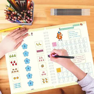 Reusable Grooved Handwriting Workbooks for Kids With Disappearing Ink（4exercise books + 2 pencil + 10 refills + 2 Pen Grip）
