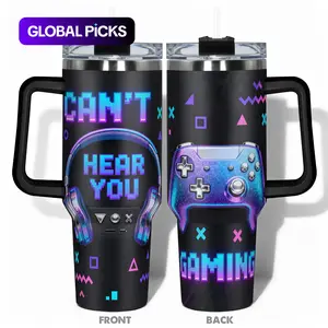 1pc Stainless Steel Cup 40oz/30oz/22oz/20oz/14oz Insulated Water Bottle,Funny Design With Gaming Headset and Controller Double-layer insulation Leakproof Large Capacity, Needed for Gym, Hiking, Travel Ideal Birthday Chris #GLOBAL PICKS