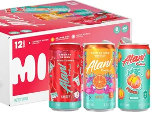Alani Nu VARIETY PACK (CHERRY SLUSH, JUICY PEACH, ORANGE KISS), Low Calorie Energy Drinks, 100mg Caffeine, Biotin, B Vitamins, Zero Sugar, 10 Calories or Less, 8 Fl Oz Cans, 12 Pack