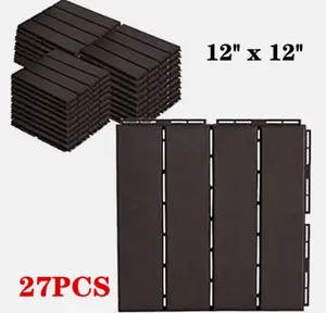 Plastic Interlocking Deck Tiles, 27 Pcs per Pack Outdoor Flooring Waterproof Pavers for Patio Garden Porch Yard, All Weather Use, Dark Brown