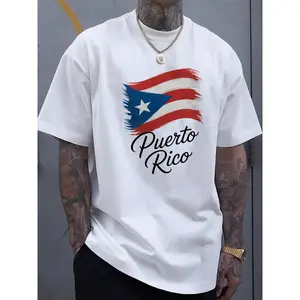 Men'S Black T-Shirt with Puerto Rico Flag Print - Casual Wear