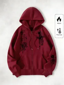 Academic Thorn Rose Original Print Zipper Hoodie, Fashion Street Style, Perfect for Casual Occasions, Ideal School Choice, Sweatshirts