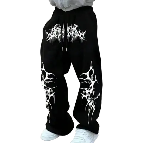 Men's Casual Athletic Wide Leg Joggers - Bold Street Print Baggy Sweatpants, Streetwear Ready, Workout-to-Travel All-Season Men's Clothing for Sports & Outdoor Use