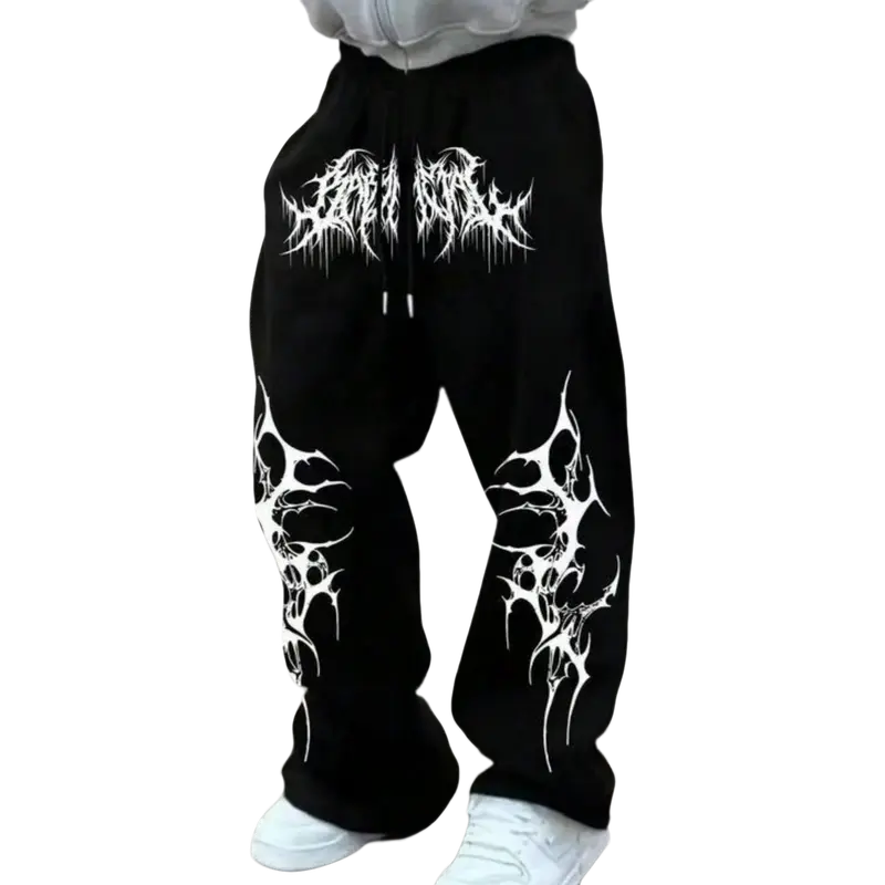 Men's Casual Athletic Wide Leg Joggers - Bold Street Print Baggy Sweatpants, Streetwear Ready, Workout-to-Travel All-Season Men's Clothing for Sports & Outdoor Use