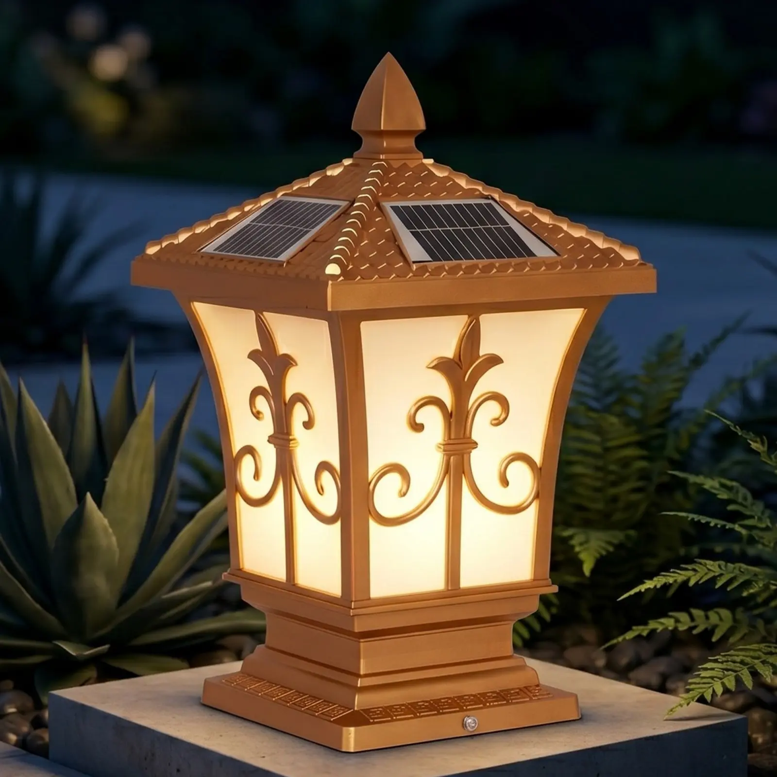 Solar Post Light, 7.9 Inch Outdoor Pillar Lantern, 13.4 Inch Bronze Gate Column Light, IP65 Waterproof Fence Lamp, Remote Control 4 Color Modes, Solar And Hardwire Dual Use