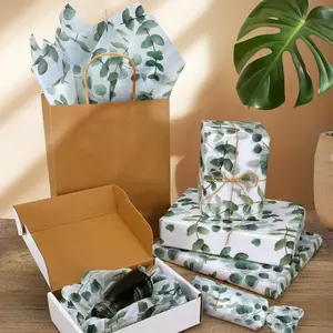 100pcs Premium Green Leaf Pattern Handmade Paper Towels, 14x20 Inches - Ideal for Gift Packaging, Party Favors, Birthdays, and Weddings