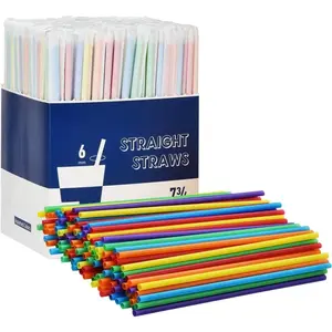 500-Pack Assorted Colored Plastic Disposable Drinking Straws, Individually Wrapped Straight Party Straws - 7.75" x 0.23"