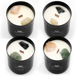 E EORISH 8pcs Gift Set with 4 Scented Candles & 4 Silicone Pads, Safe, Healthy, Healing Crystal Candles Gift Set for Women, Men, Gifts for All Seasons