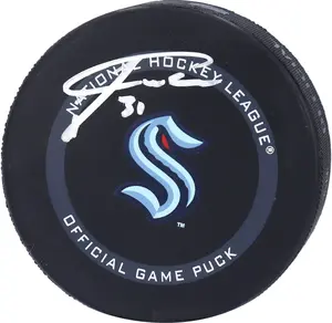 Philipp Grubauer Seattle Kraken Autographed Official Game Puck - Fanatics Authentic Certified