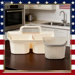 2 in 1 Portable Shower Caddy Plastic Dorm Organizer with Handle Divided Compartments Bathroom College Essentials Cleaning Supplies Storage Basket Tray