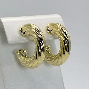 14K Gold Plated Twisted Hoop Earrings | Chunky Statement Gold Hoops